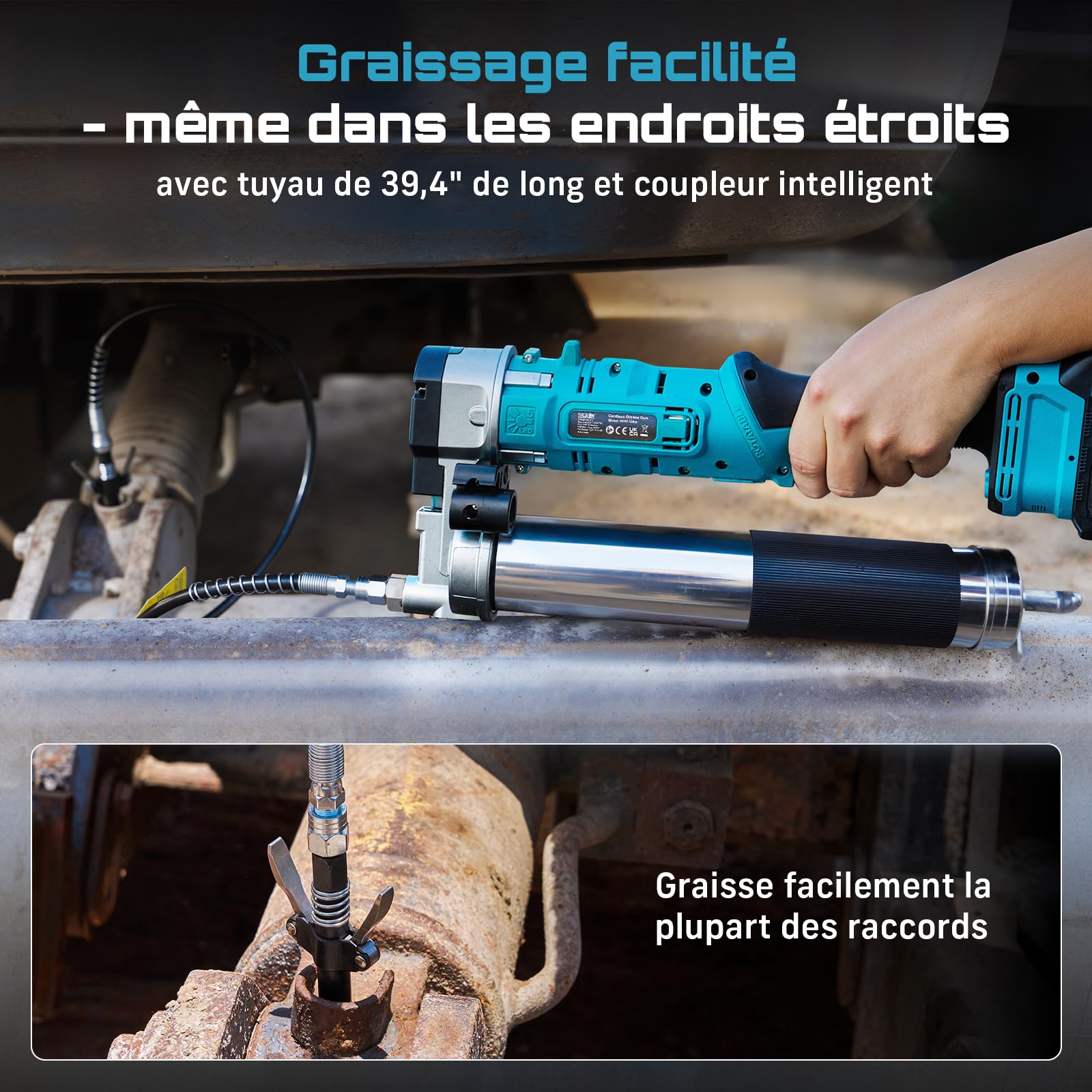 Seesii Pompe à Graisse Innovante 2 en 1: Pompe a Graisse Electrique à Haut Rendement de 5,3 oz/Min 12000 PSI avec 2 * Batteries 2,0Ah et Chargeur, Pistolet à Graisse Facile à Utiliser