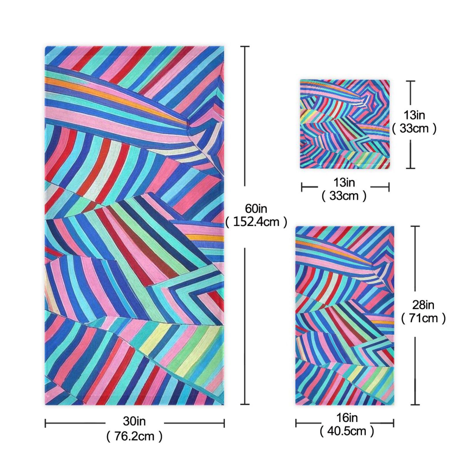 Art Stripe - Juego de 3 toallas faciales de limpieza coloridas, 1 toalla de baño, 1 toalla de mano, 1 paño para el cuerpo y la cara del baño