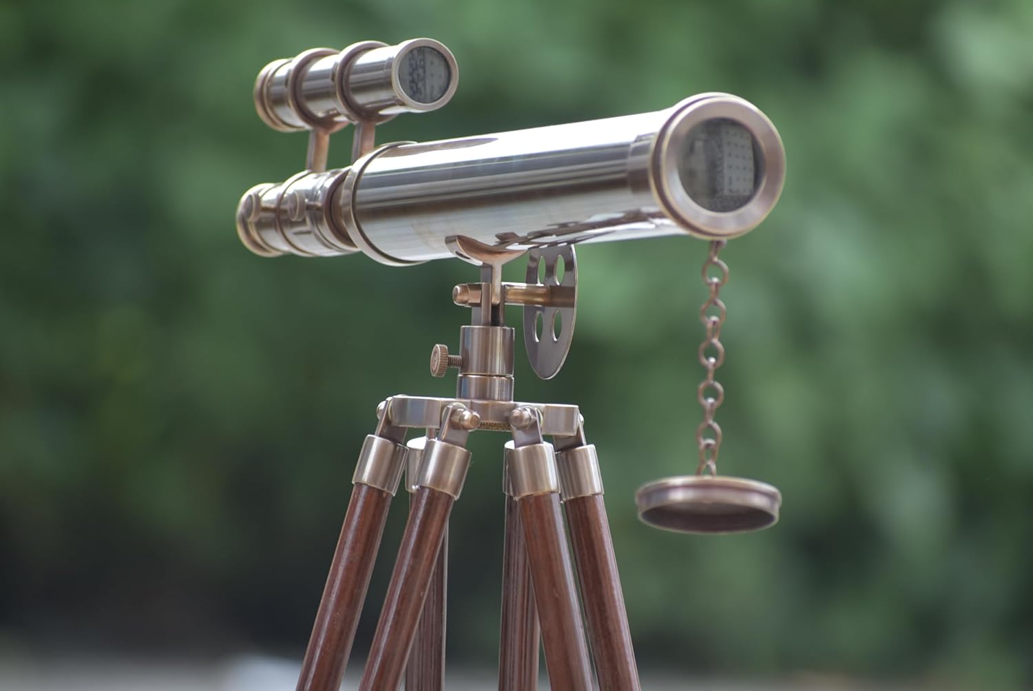 18" Brass Telescope with Wooden Tripod Polished Finish Spyglass for Nautical Decor Vintage Maritime Telescope with Adjustable Wood Stand Functional Antique Look for Home or Office (3)