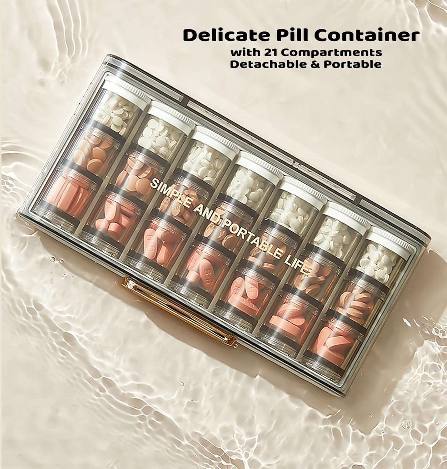 Kegi multi objective mini container reusable 21-grid vitamin storage case weekly pill organizer container vitamin organizer 7 days pill organizer white pill box
