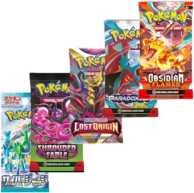 Mega Pokémon Card Booster Pack Gift Bundle — 5 Booster Packs (Sword & Shield + Scarlet & Violet)