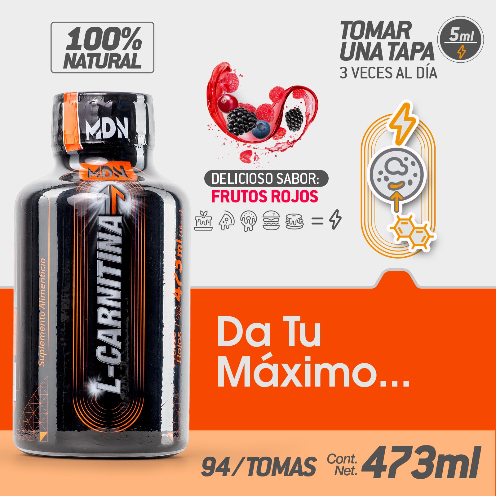 MDN SPORTS L-CARNITINA Liquida | 473 ml | sabor frutos rojos | :  Amazon.com.mx: Salud y Cuidado Personal