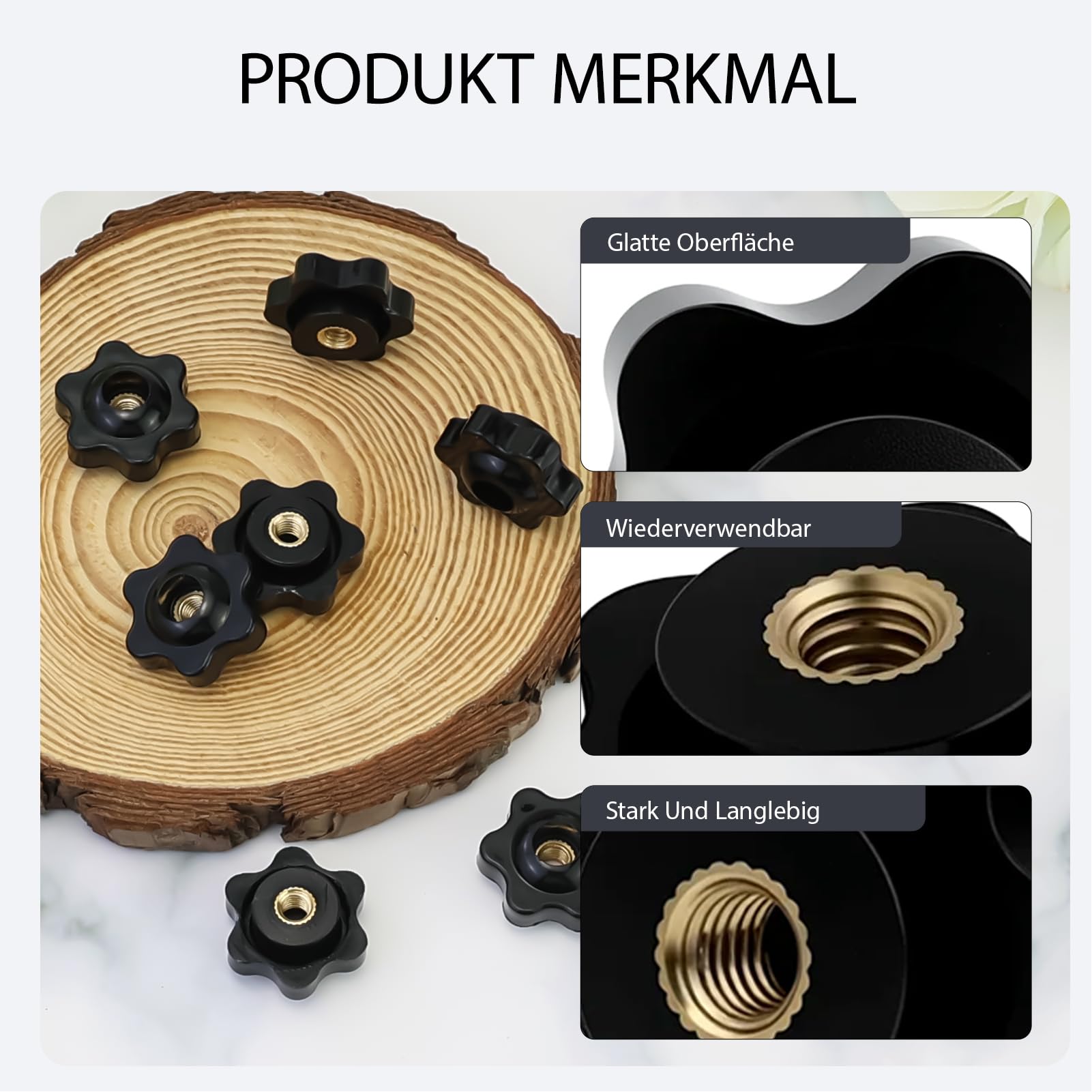 8 pezzi dadi a stella M5, diametro 25 mm, perno filettato con manopola, dadi di serraggio a stella, nero, per mobili, attrezzature fitness, impianti industriali