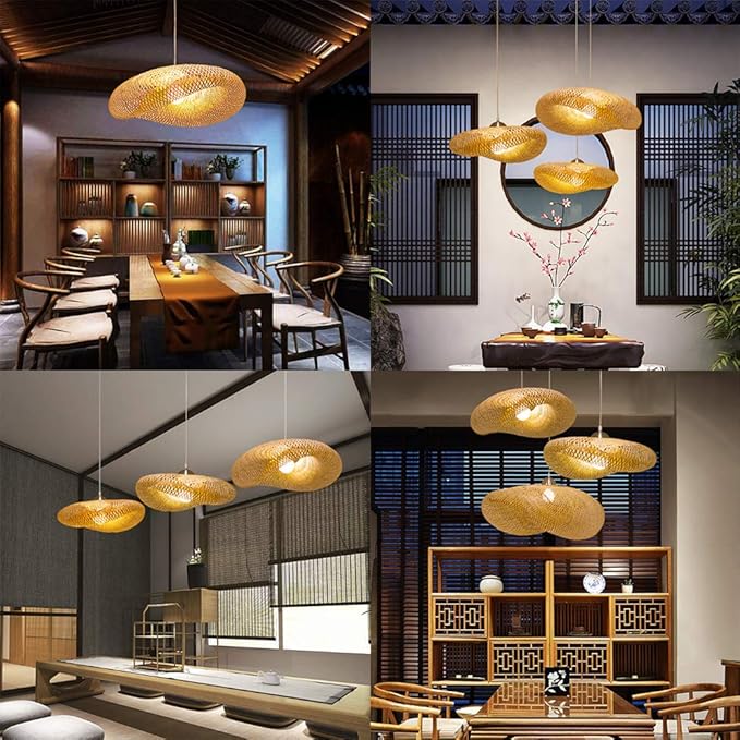 COCOL Retro Handgeweven Bamboe Hanglamp met Verstelbare Hoogte - Natuurlijke Plafondlamp voor Restaurant, Theesalon, Gang - Decoratieve Nachtverlichting, 60cm photo 3