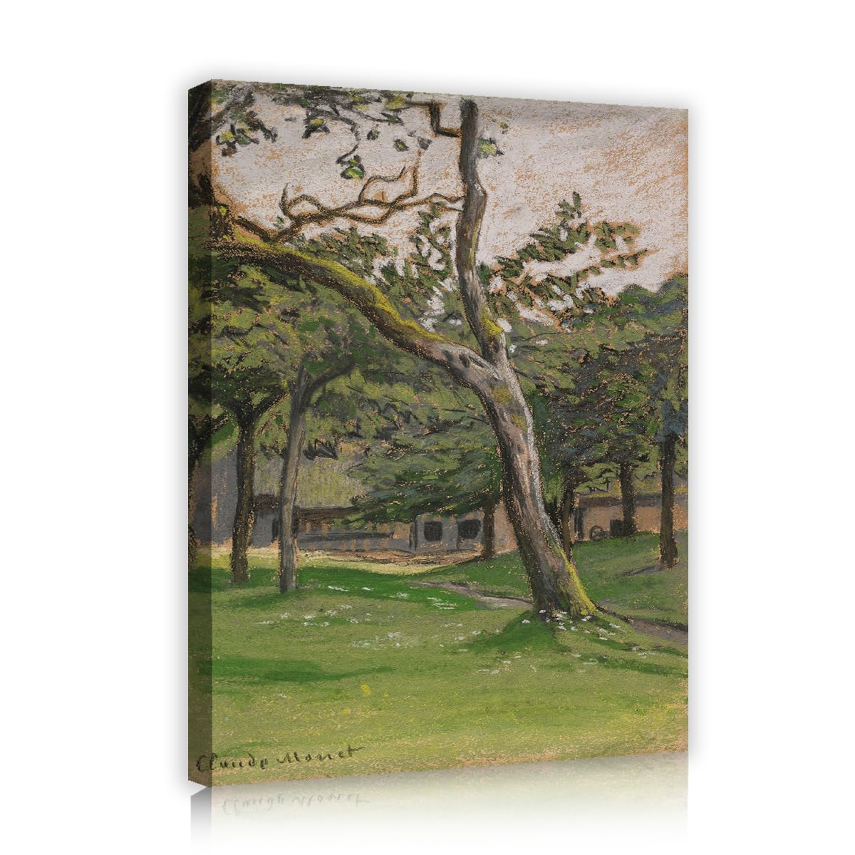 TOANGWALL Vintage Garden Trees Canvas Wall Art Entryway Claude Monet Norman Farm Through the Trees Impressionist Framed Prints for Bedroom Decor 50x60cm