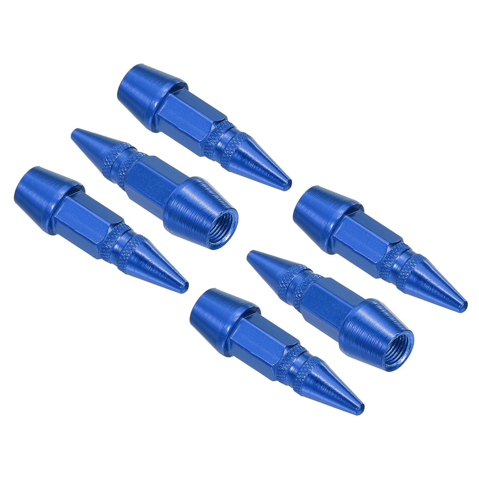 PATIKIL Spiked Shape Tire Valve Stem Caps 45mm, 6 Pcs Aluminum Alloy Car Wheel Valve Cap Universal Dustproof Tire Valve Covers for Car Bike Motorcycle Truck, Blue