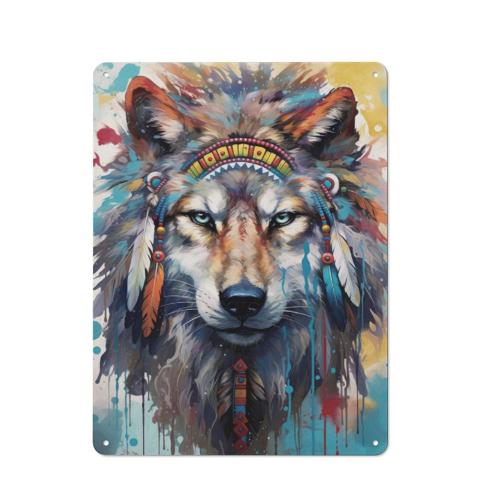 Retro Metal Wall Sign 40x30cm with Boho Spirit Wolf for Pub Or Café, for Vintage Wall Decor Fans, for Cafés, Pubs And Restaurants
