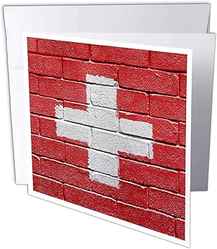 Amazon カルステンライジンガーイラスト Illustrations National Flagスイスの上にペイントしたレンガの壁スイス グリーティングカード Set Of 12 Greeting Cards グリーティングカード 文房具 オフィス用品