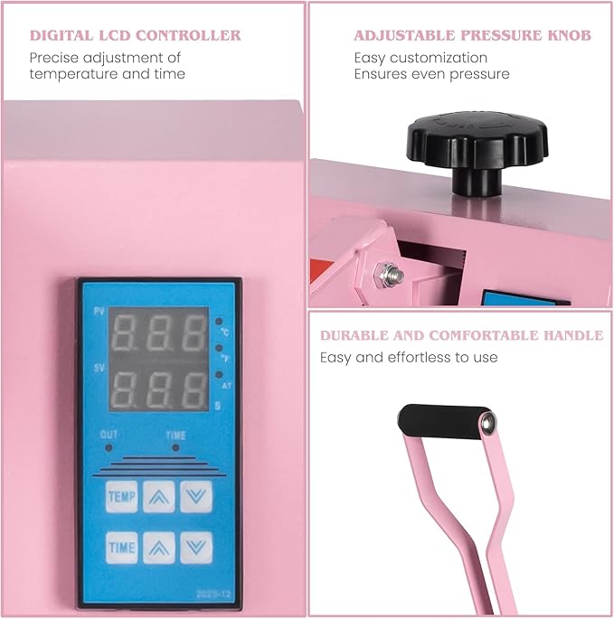 Termofijadora Manual Anranni 15x15 Pulgadas, 110V 1400W, Color Rosa miniatura 4