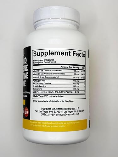 Miniatura 7 de Ácido alfa lipoico 600 mg N-acetil cisteína 600 mg acetil L-carnitina 500 mg Benfotiamina 300 mg - Suplemento de apoyo nervioso para mujeres y