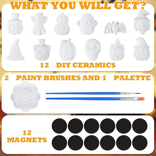 Miniatura 2 de Sinmoe 12 juegos de Halloween para pintar tus propias figuras, calabazas, fantasmas, listo para pintar, kit de pintura de cerámica, sin pintar,
