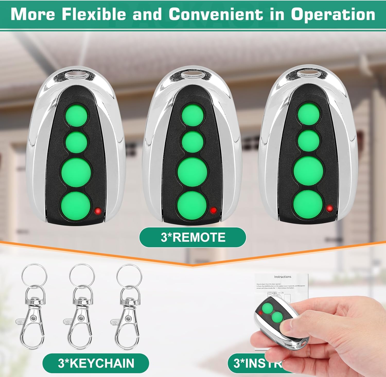 M12 Remote Control Transmitter for Automatic Swing Sliding Gate, Compatible with Topens Lockmaster Casar, 4 Button Wireless Transmitter 433.92 MHZ with Keychain(3 Pack)