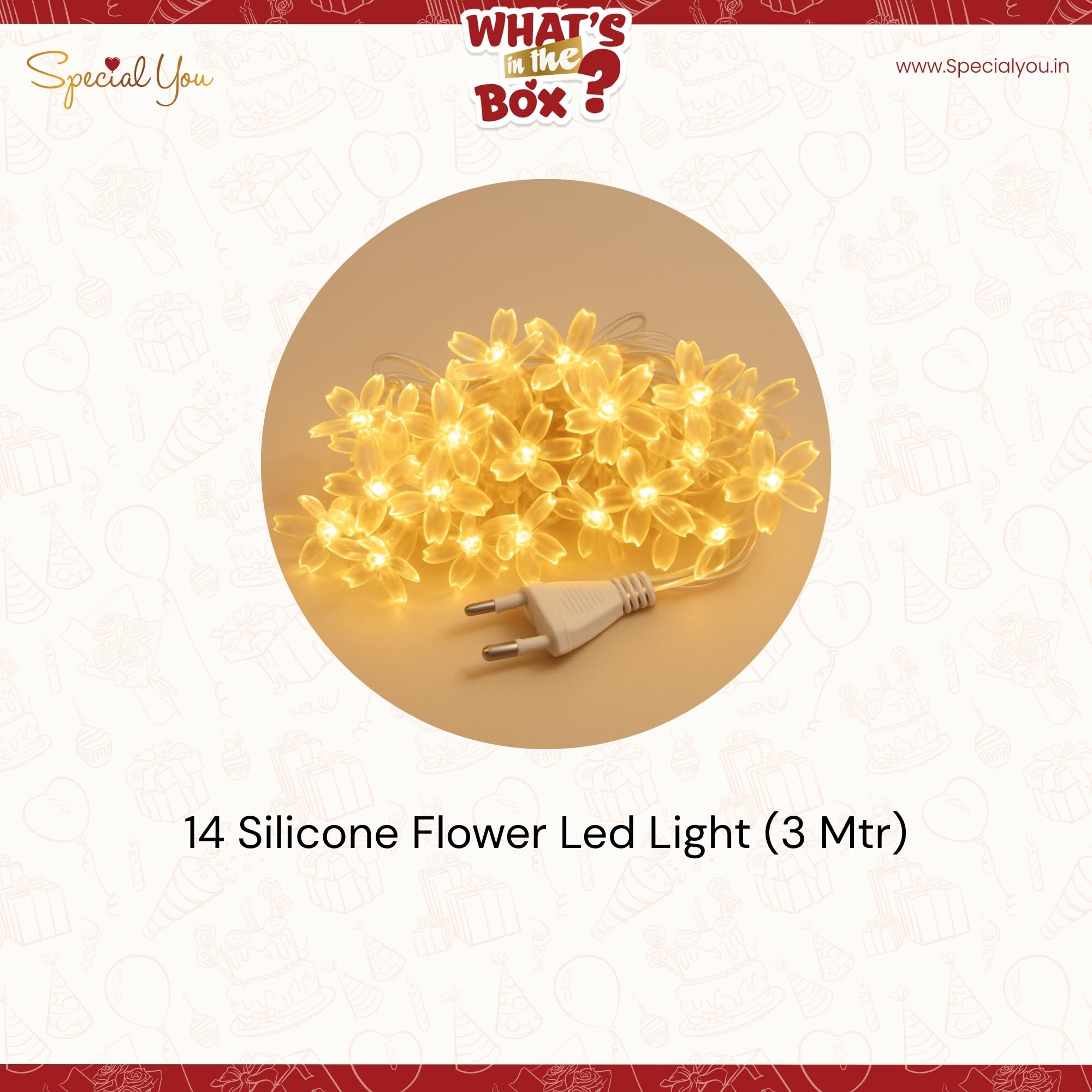 SpecialYou® Silicon Flower Lights for Decoration, Fairy Lights for Room Decorations, Home Decor for Living Room, Ganpati Decoration Setup for Home - 14 Silicon Flower 3Mtr LED Light 1