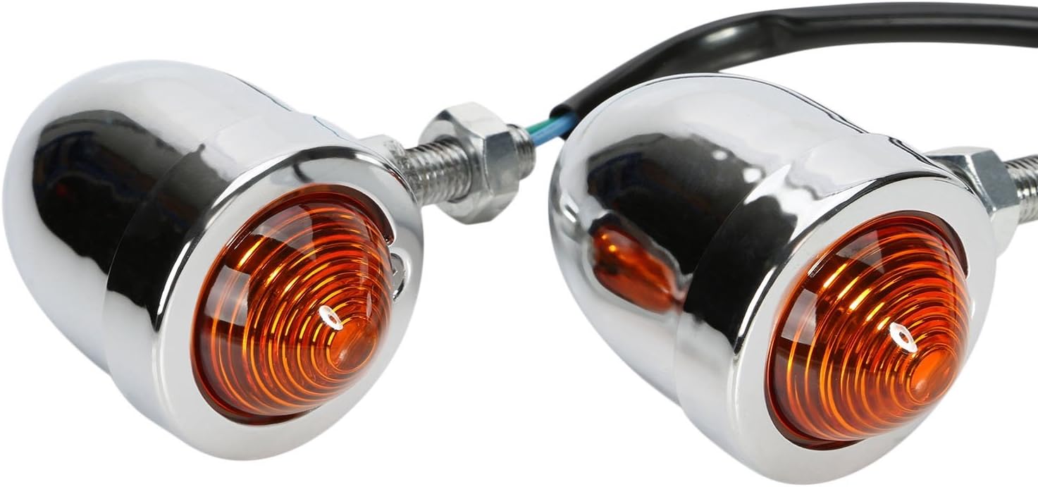 CICMOD Universal Chrome Motorcycle AMBER Bullet Tail Turn Signal Light Indicator Blinker (Silver, Pack of 2)