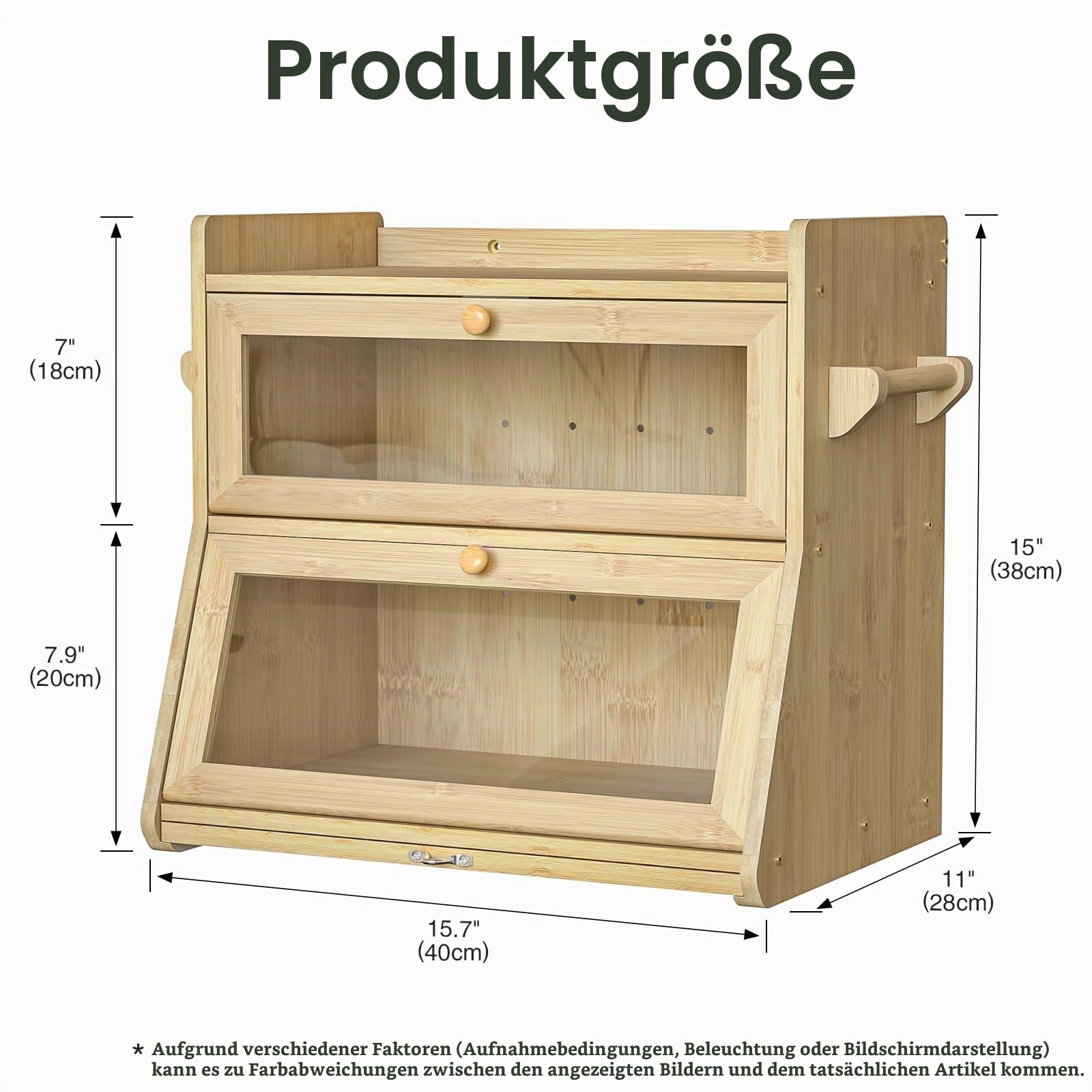 Brotkasten Natur Bambus Brotbehälter Brotaufbewahrungsbox mit 2 Etagen, Holz Brotbehälter Brotaufbewahrung lebensmittelecht pflegeleicht Visualisiert Brotbox