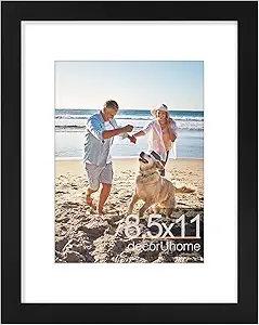 decorUhome 8.5 by 11 Picture Frame, Display Pictures 6x8 with Mat or 8.5x11 without Mat, Wall & Tabletop Display Certificate Frame, Black, 1 Pack