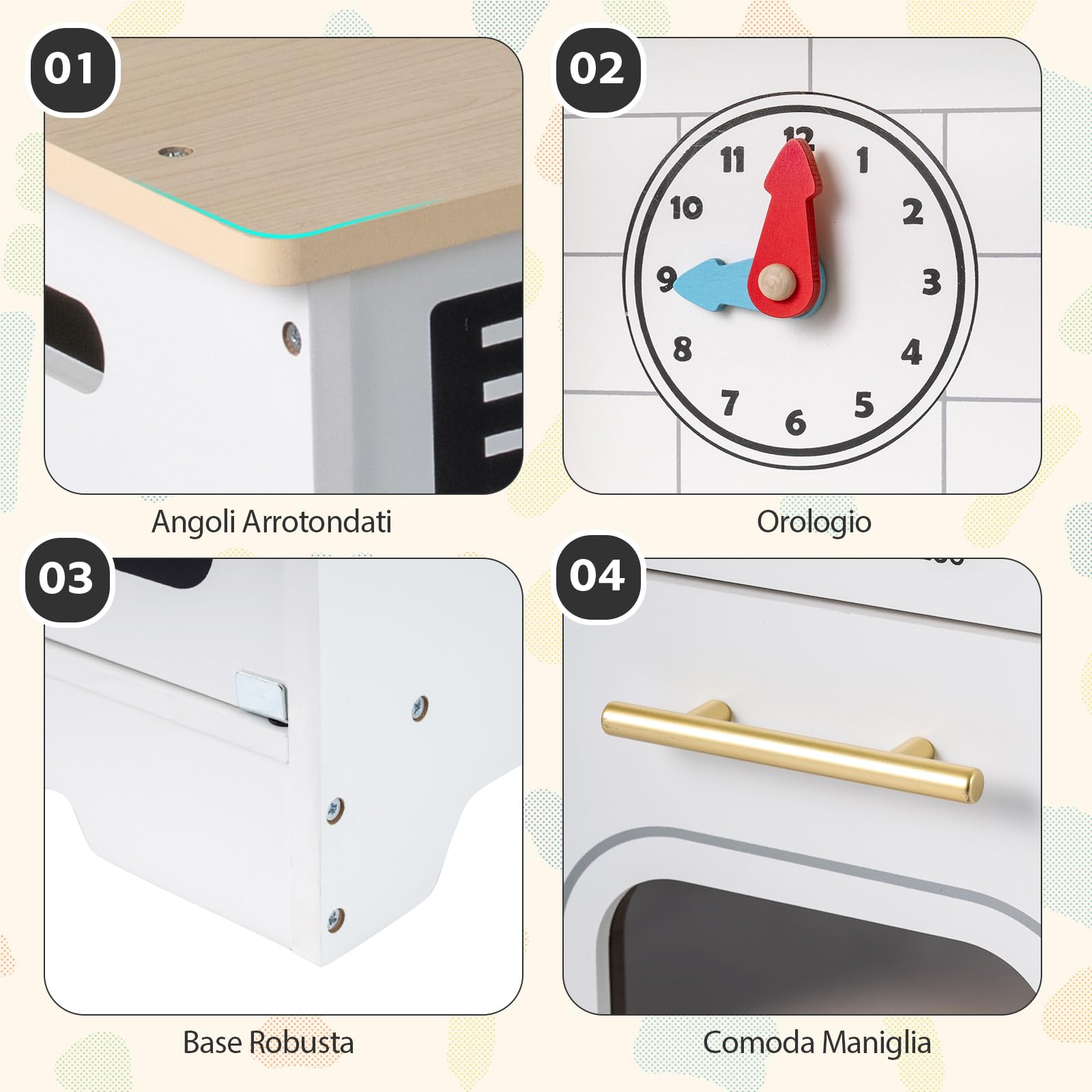 COSTWAY Cucina Giocattolo per Bambini, Set Cucina in Legno con Luci e Suoni Realistici, Fornelli, Lavandino, Rubinetto, Forno, Microonde e Macchina del Caffè, per Bambini 3+ Anni (Bianco)