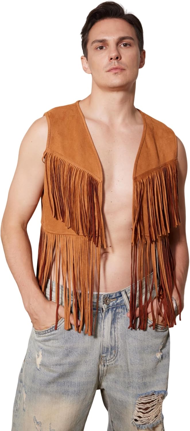 WDIRARA Men's Open Front Sleeveless Fringe Hem Party Club Jacket Vest Outerwear