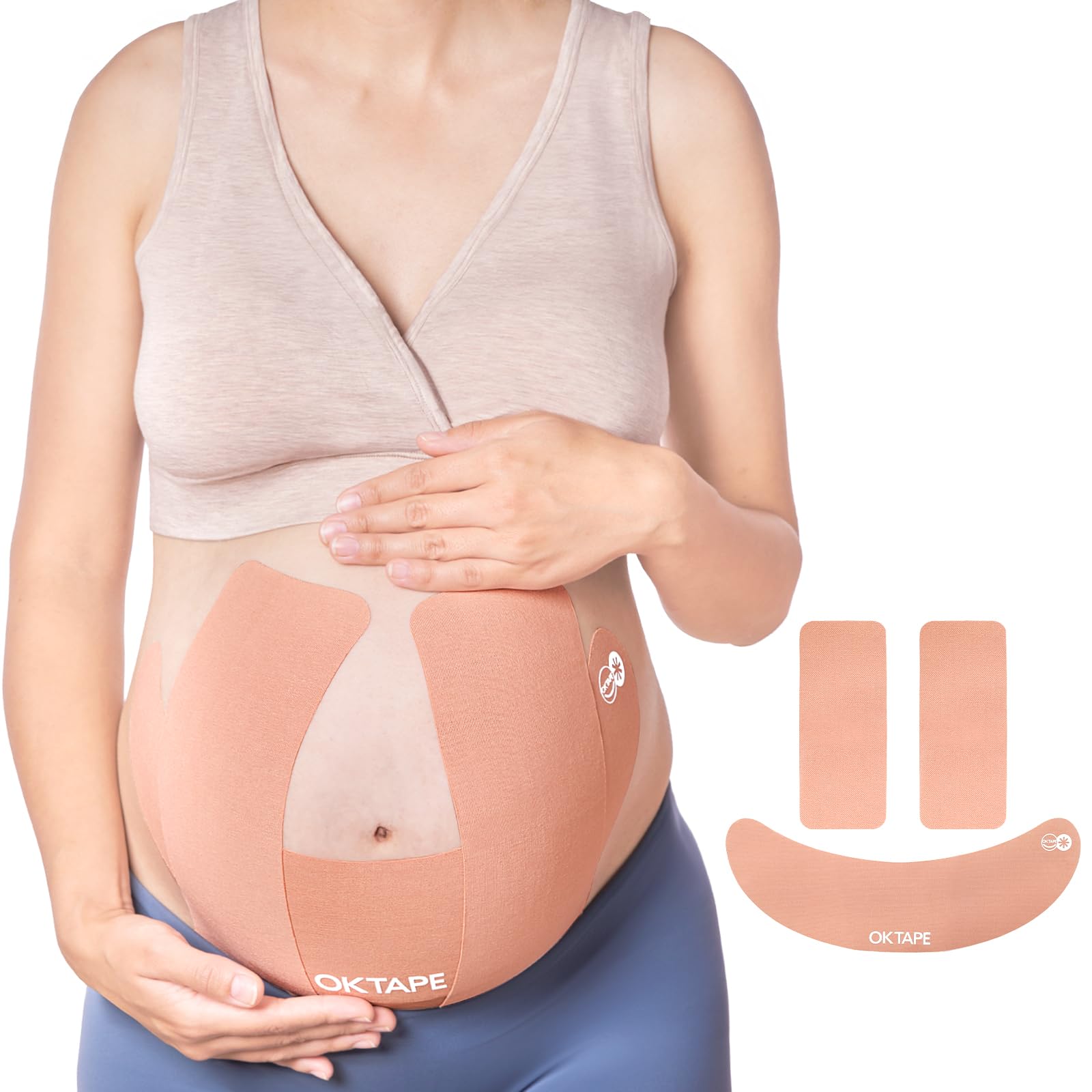 OK TAPE Pregnancy Belly Band Tape, for Belly Pain, Back Pain Relief, Swelling Relief, Non-Irritant Physical Belly Support Tape for Pregnant Women, Precut 12 Strips, 4 Sets - Weeks 13 to 26