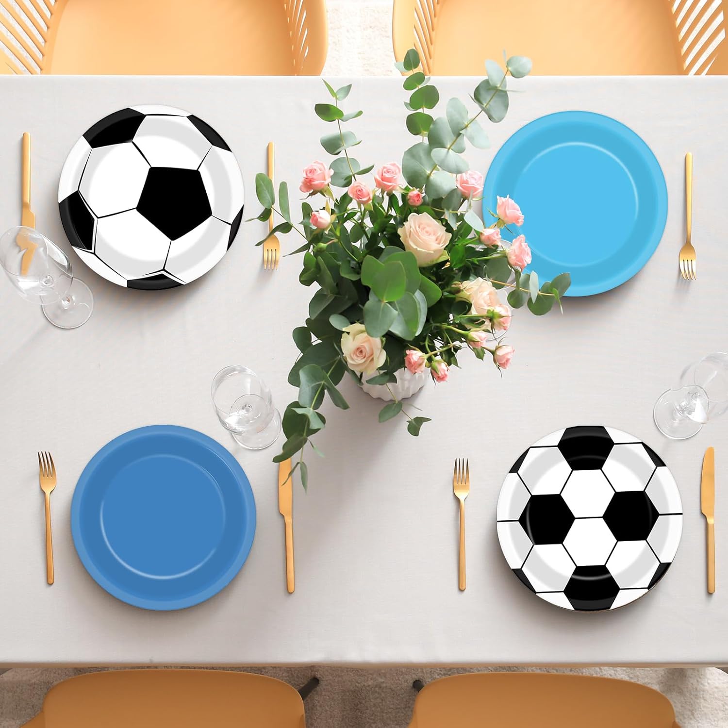 48pcs Soccer Paper Plates Soccer Star Disposable Dessert Plates 7Inch Blue and White Ball Party Plate Blue Sports Ball Disposable Dessert Dinner Cake Tableware for Boy Fans Game Baby Shower Decoration - Image 4