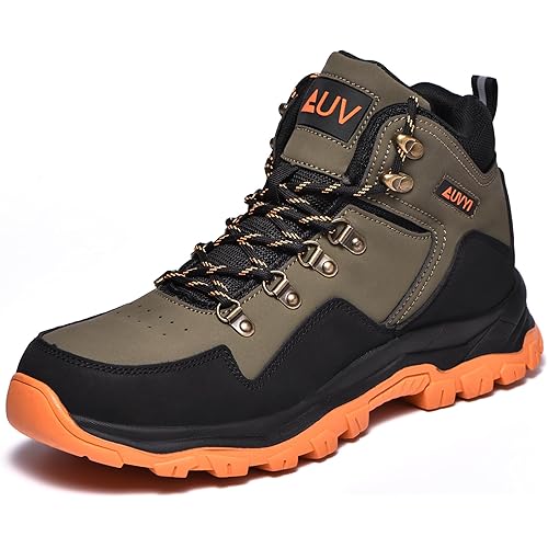 AUVYI Waterproof Steel Toe Work Boots for Men - Wide Toe Comfortable Non Slip Safety Shoes Durable Leather Industrial & Construction Boots