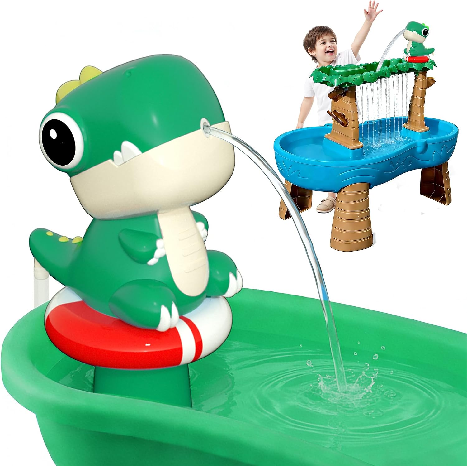 Dinosaur Water Table Pump - Rechargeable Water Pump for Water Table Accessories - Battery Powered Water Pump Continuous Flow 3 Hours Non-Stop Fun - Summer Outdoor Water Play Toys (Blue)