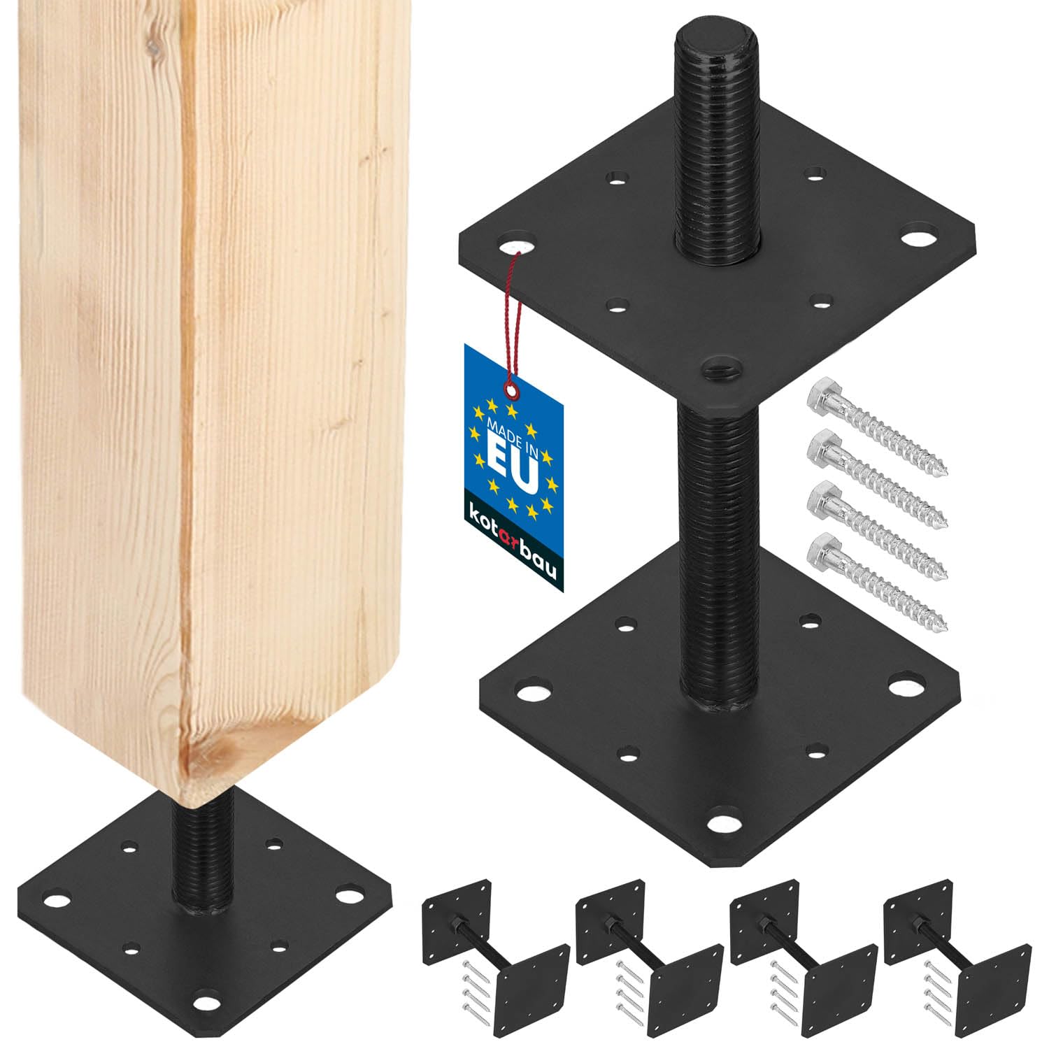 KOTARBAU® 4 Stk Pfostenträger pulverbeschichtetem Stahl 160x160x250mm Anthrazit Pfostenträger Einschlaghülse höhenverstellbar Zaunpfosten Aufschraubhülse Bodenhülse Balkenschuh Bodenanker Balkenschuhe