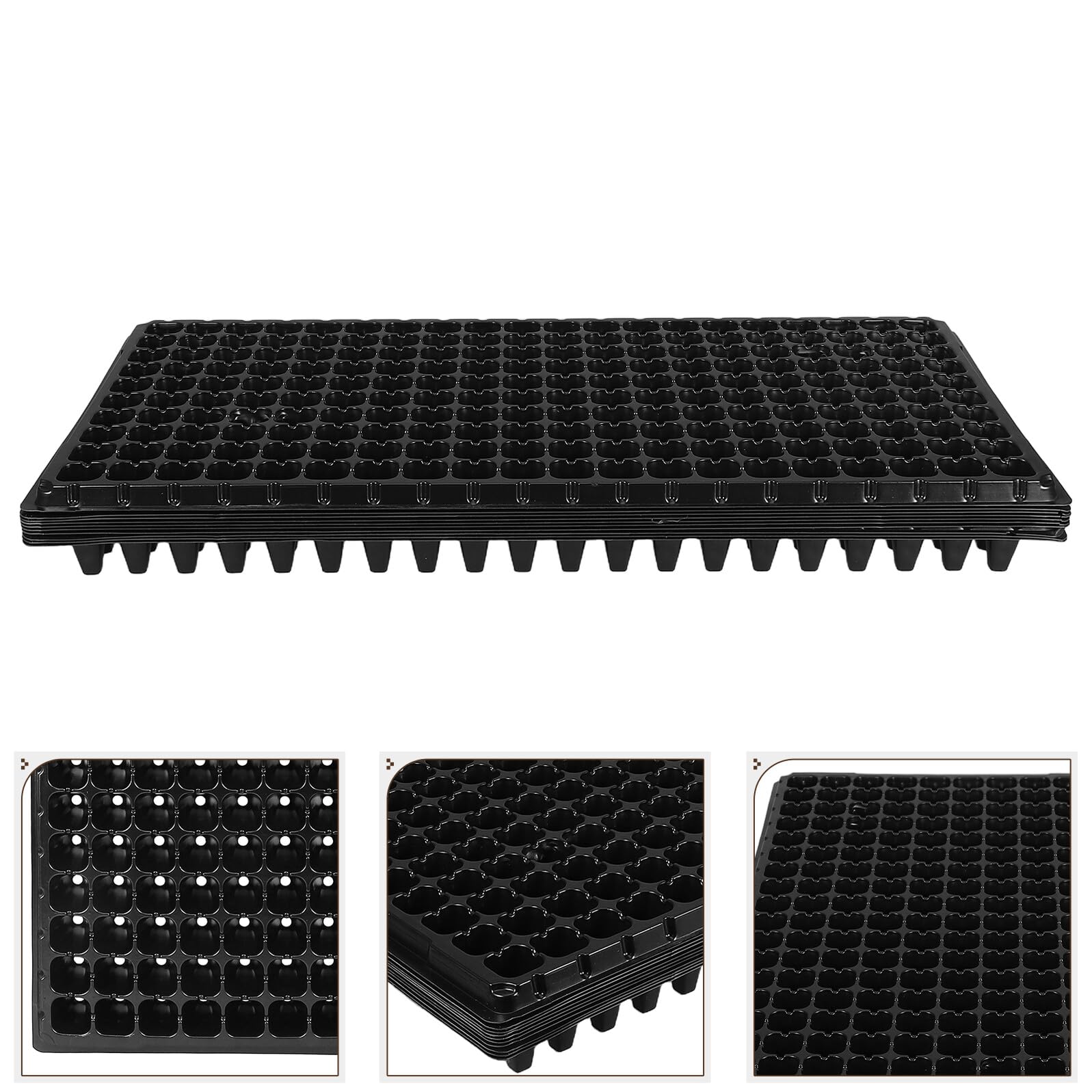 Bandeja de Germinación de PVC Negra 10 Piezas, 200 Celdas | Diseño de Agujeros, 120g de Peso, Uso Profesional y Jardinería Doméstica