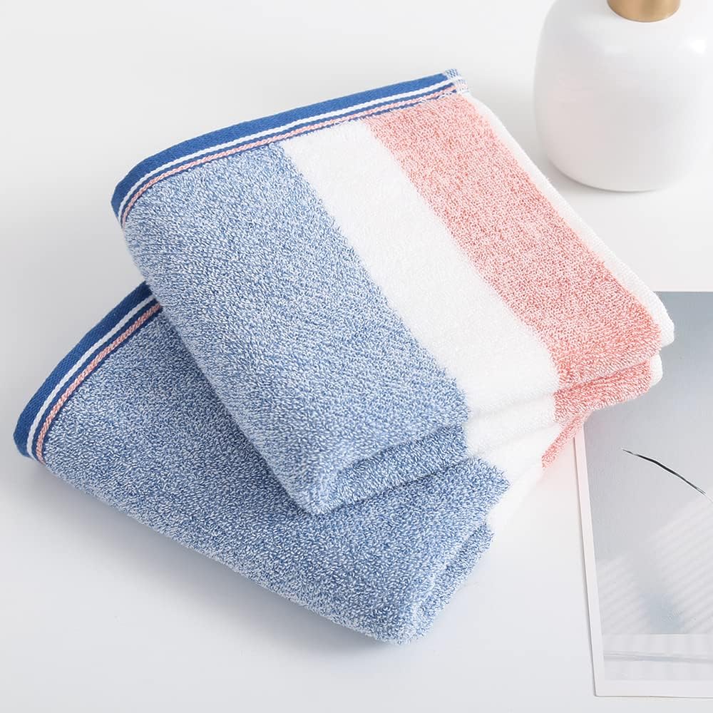 sense gnosis Striped Pattern Hand Towel Set of 2 100% Cotton Terry Soft Ultra Absorbent Decorative Hand Towels for Bathroom 13 x 29 Inch, Blue & Pink - Image 4