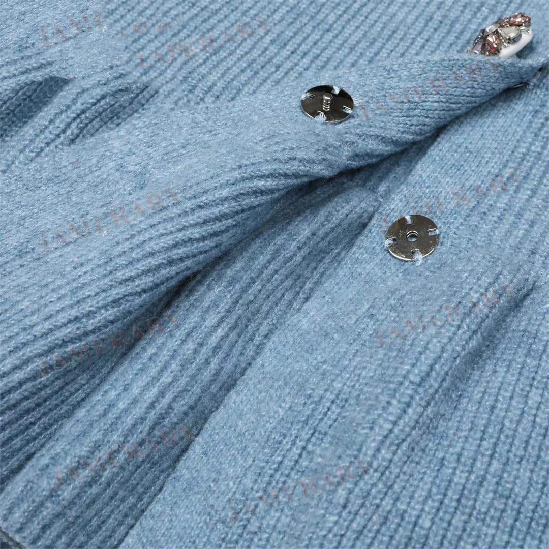 Women's Long Knit Two-Piece Set with Rhinestone Knit Sweater and Mid-Length Slim Fit Skirt