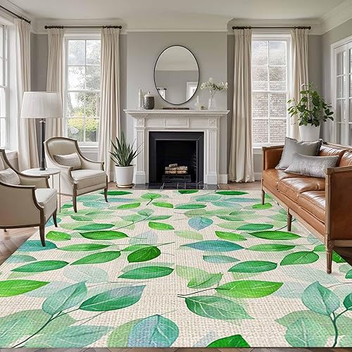Miniatura 10 de Round Rugs 5ft, Green Leaves Non-Slip Area Rugs for Living Room Bedroom Entryway, Botanical Abstract Color Retro Plants Washable Carpet Runner Rug