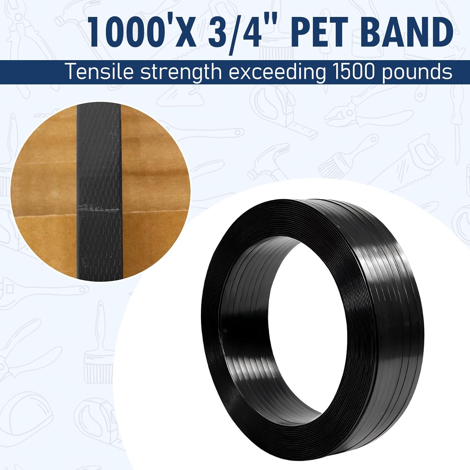 1000フィート&times;3/4インチ高耐久PETバンドストラッピングキット、バンドツール、パレットストラッピングキット（長さ1000フィー