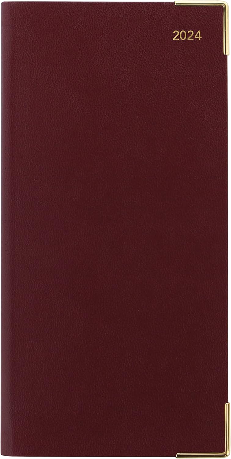 Letts of London Classic Weekly/Monthly Planner, 12 Months, January to December, 2024, Gold Corners, Vertical, Slim Size, 6.625" x 3.25", Burgundy (C32SUBY-24)