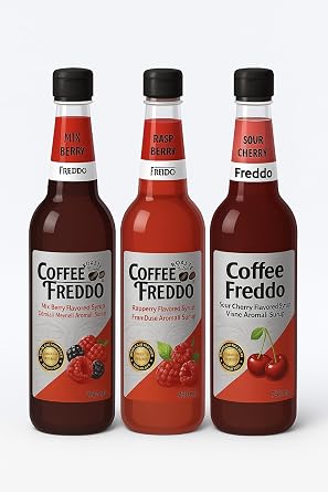 Coffee Syrup, Forest Fruity, Cherry, Raspberry Flavored Syrup, Coffee Syrups Set of 3 3x750 ml