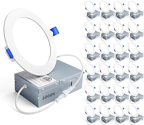 Ensenior Paquete de 24 luces LED empotrables ultrafinas de 4 pulgadas con caja de conexiones, 2700K-6000K seleccionables, 9W 75W Eqv, downlight