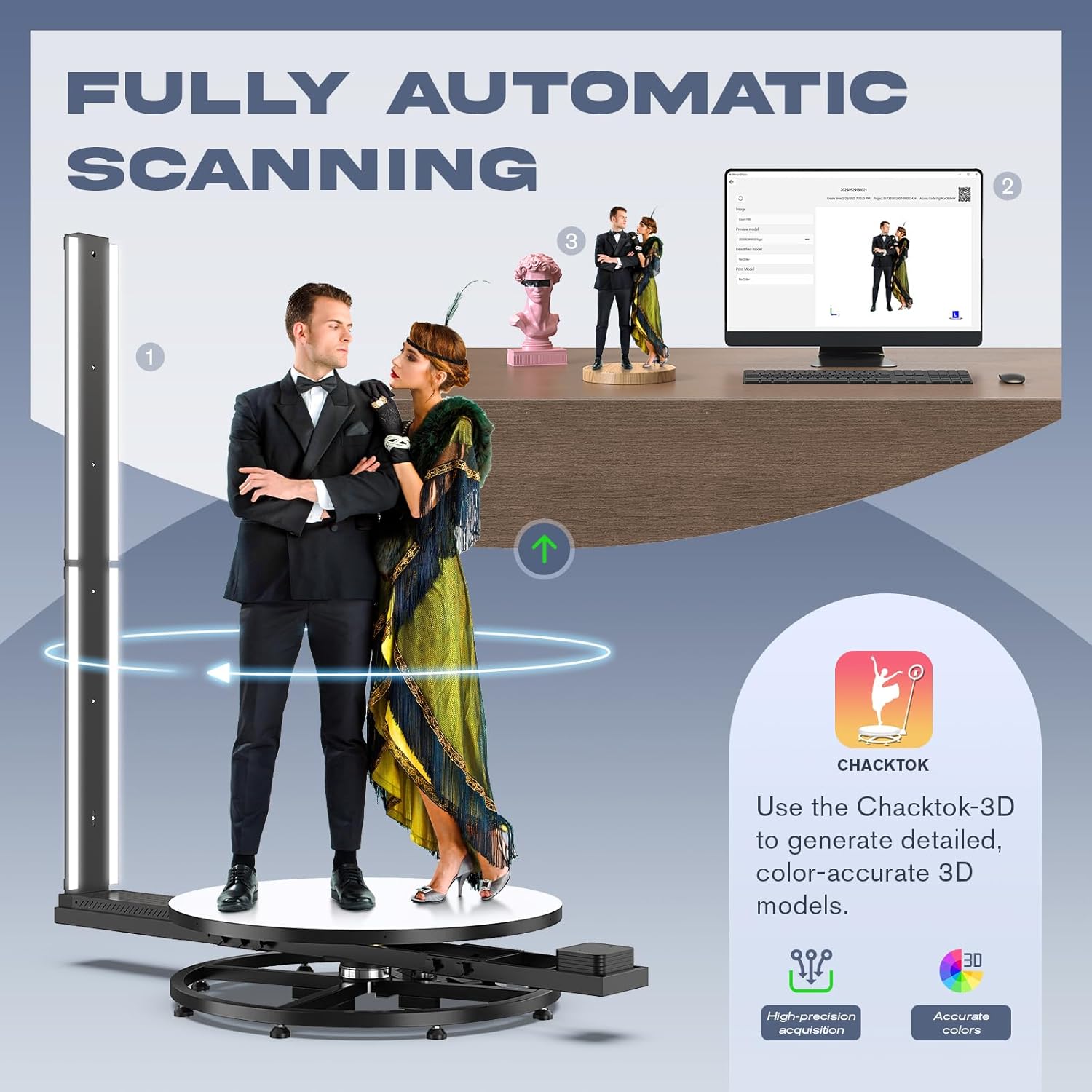 MWE Full Body 3D Scanner for 3D Printing with Software,6 HD Cameras Automatic 360 Rotation 3D Printer Scanner Metrology-Grade Precision 0.01mm for People up to 2 Meters (40in)