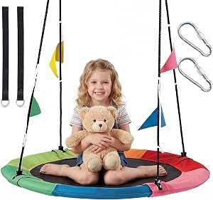 DUMOS 40 Inch Saucer Tree Swing for Kids & Adults, Family Fun, Rainbow