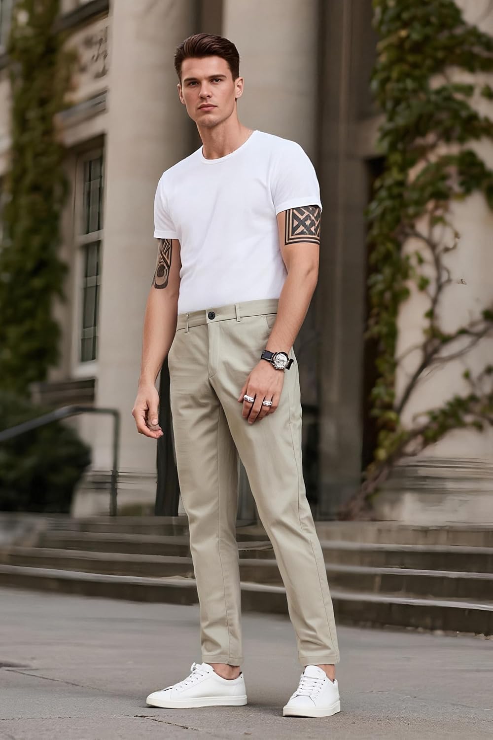 Plaid&Plain Men’s Slim Fit Khaki Pants Men’s Tapered Chino Pants - Image 3