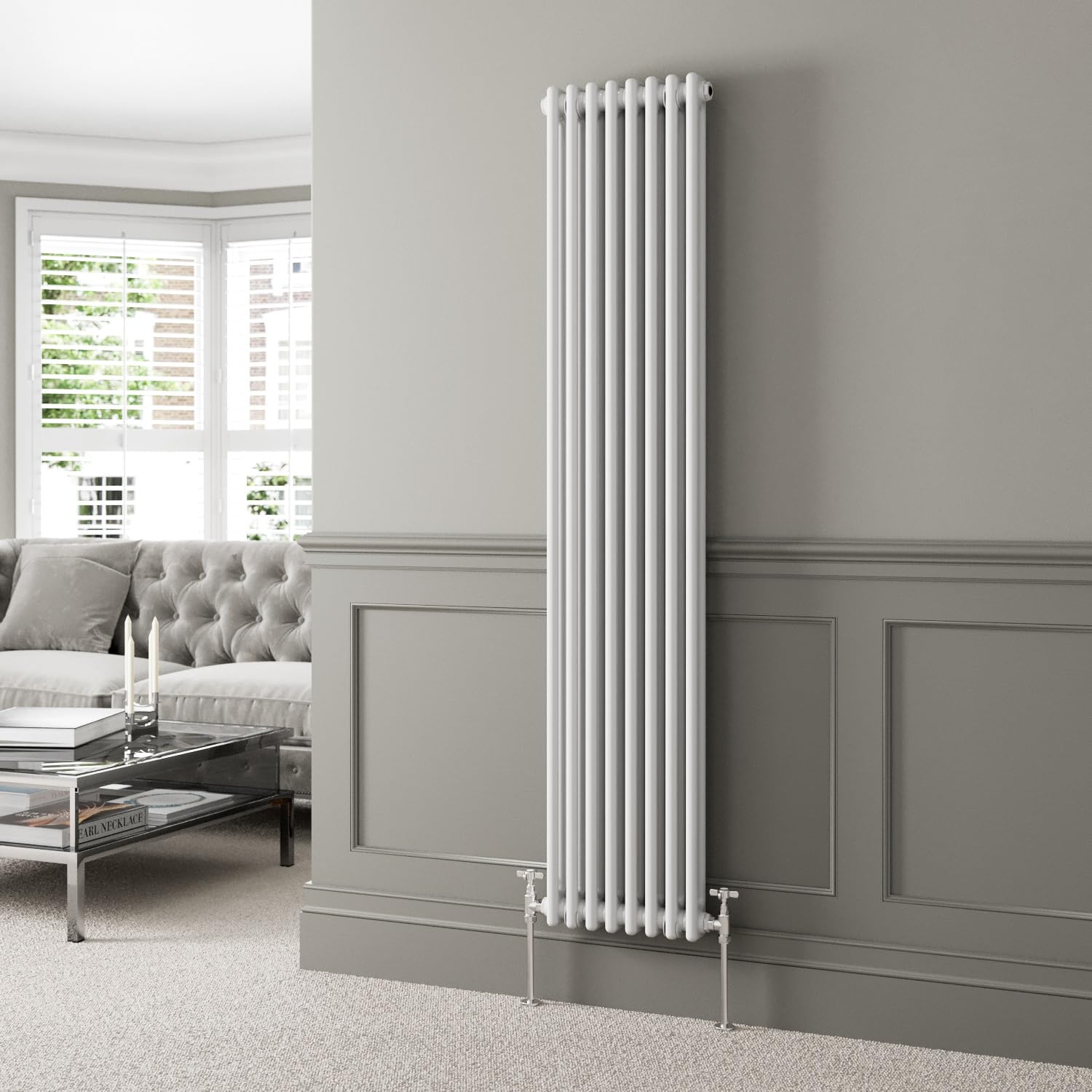 Park Lane Traditional Vertical Colosseum Double Bar Column Radiator White - 1800 x 380mm