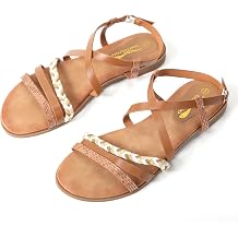 DAYDAYGO Womens Elegant Flat Sandals with Adjustable Ankle Strap and Memory Foam - Dressy and Comfortable for Summer - Fashionable and Trendy for Girls and Women - Strappy Sandal
