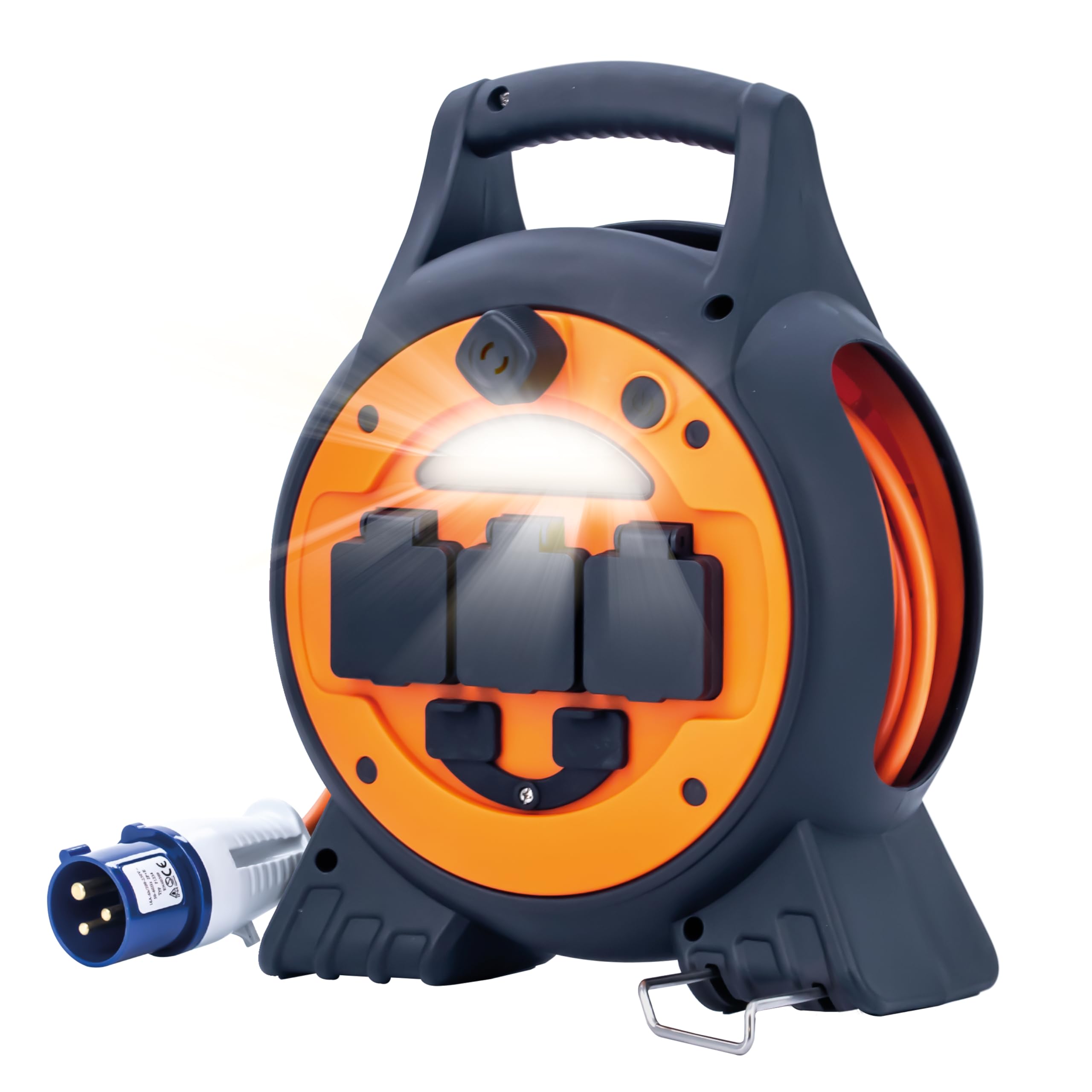 Enrouleur de câble 5 en 1 Status de 15m avec 3 prises et ports USB pour camping et chantiers