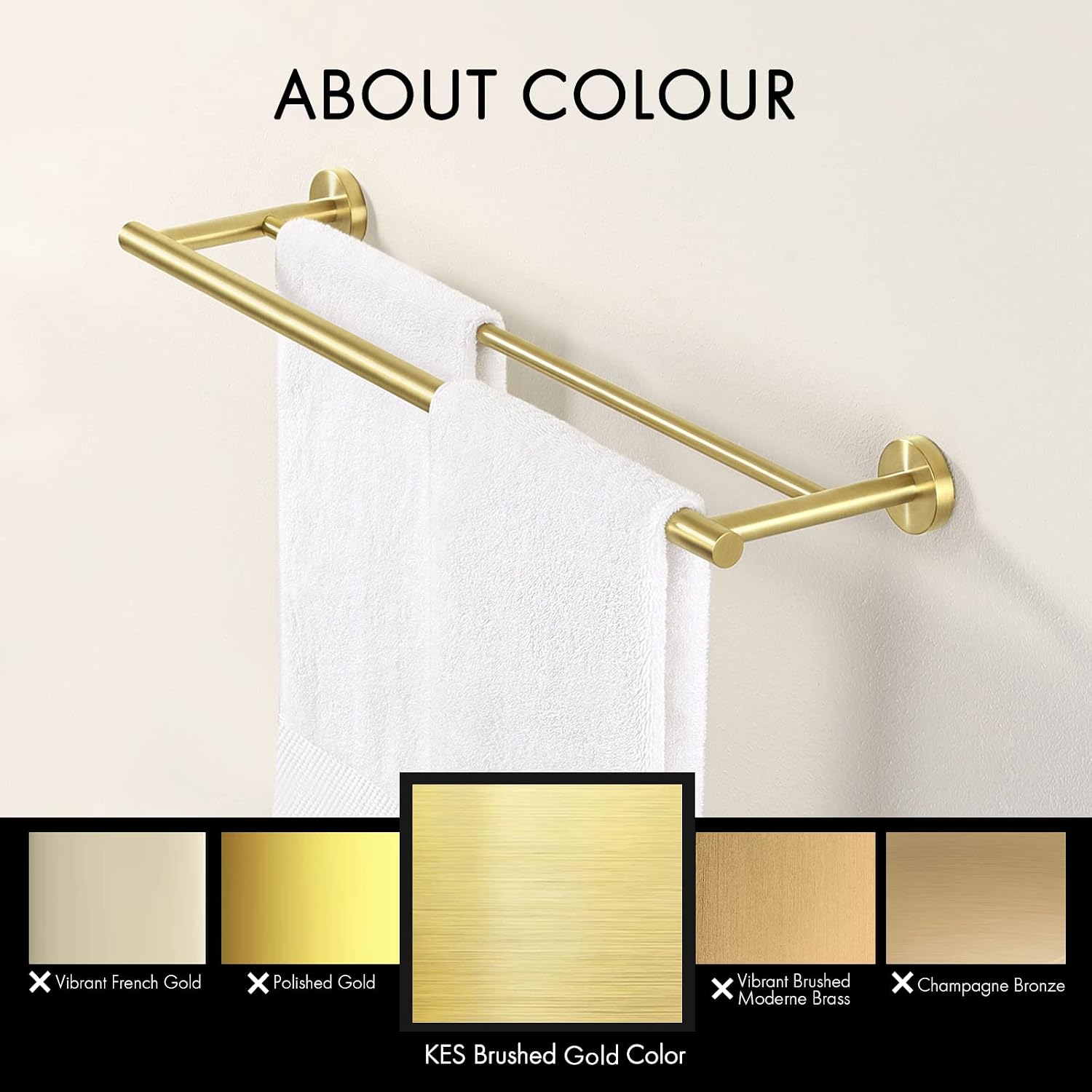 Brushed Brass Bathroom Hardware Set 4-Piece 24 Inch Double Towel Bar Toilet Paper Holder Hand Towel Holder Robe Hook No Drill Stainless Steel, LA20BZDG-43