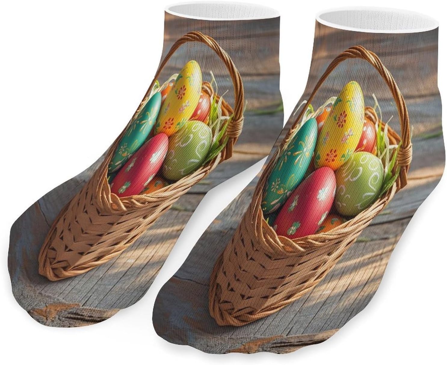 Basket And Easter Eggs Ankle Sock-Low Cut Breathable,Basketball Socks for Men Women,Tube Socks for Work Sports