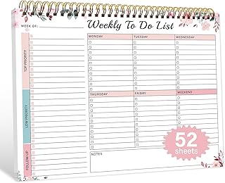 Weekly To Do List Notepad with 52 Undated Sheets（8.5"×11"）- Weekly Desk Planner Pad with Spiral Binding for Women & Man, Office, School and Home Personal Organizer