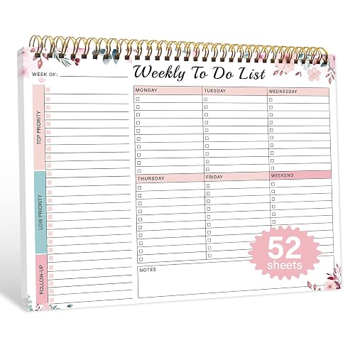 Weekly To Do List Notepad with 52 Undated Sheets（8.5"×11"）- Weekly