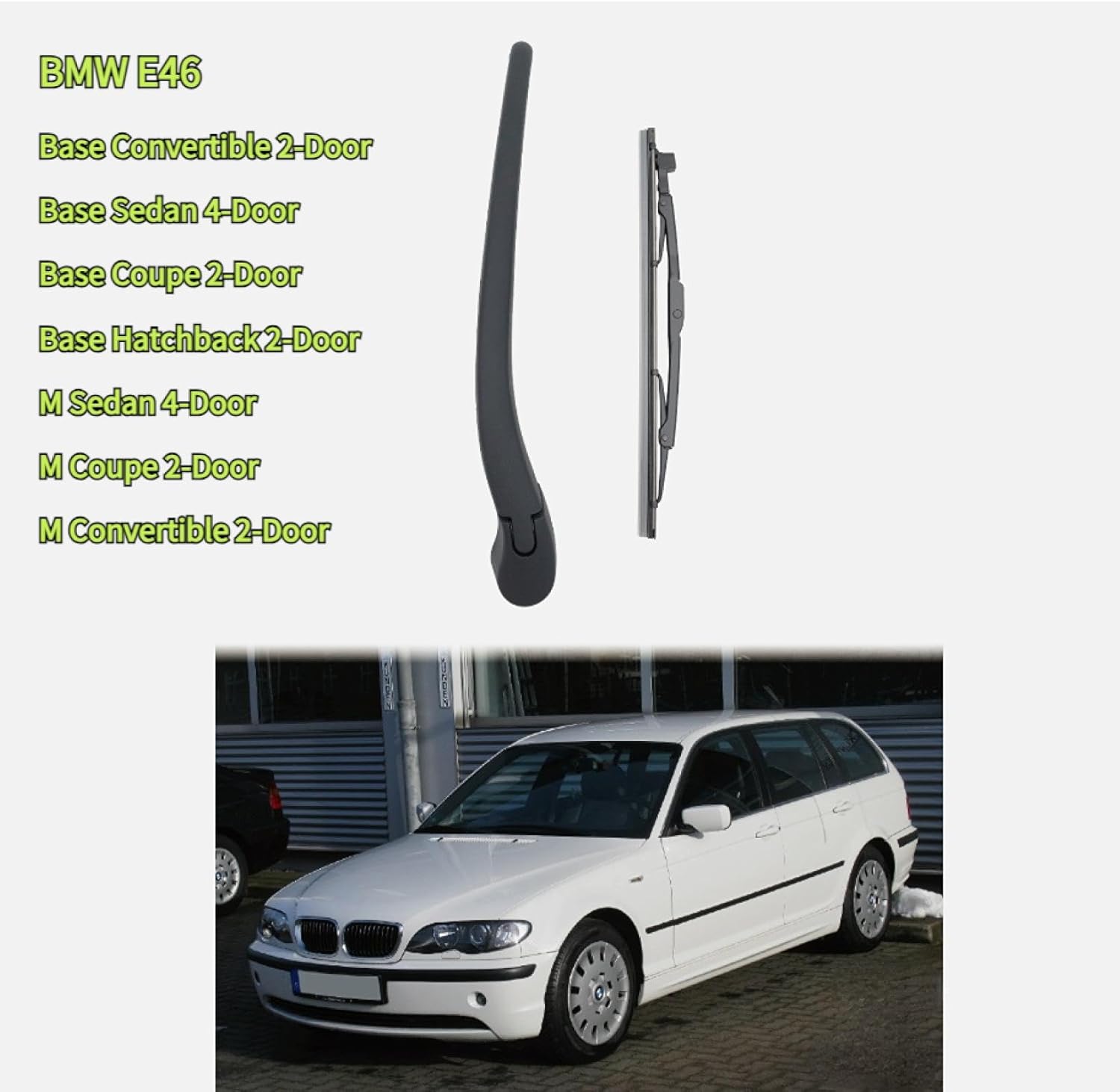 Rear Windshield Wiper Arm Blade Set For 1998-2005 BMW 3 Series E46 330Ci 330i 330xi 328i 328is 328Ci 325Ci 325i 325xi 323Ci 323is 323ti 323i 320i 318i 318is 318ti Base, 2005 BMW E46 330Ci 330i M 3.0L