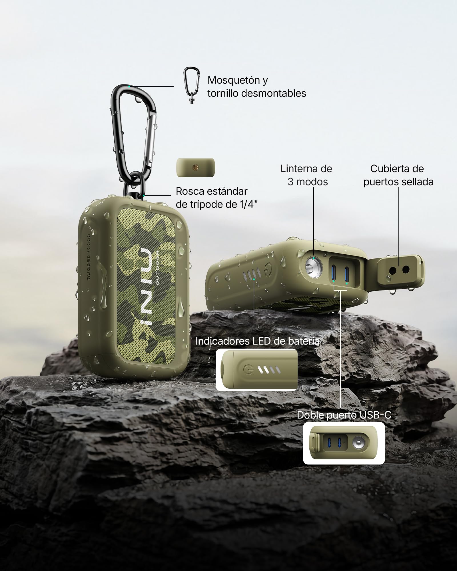 INIU 45W Power Bank, 10000mAh Cargador portátil Resistente para Exteriores