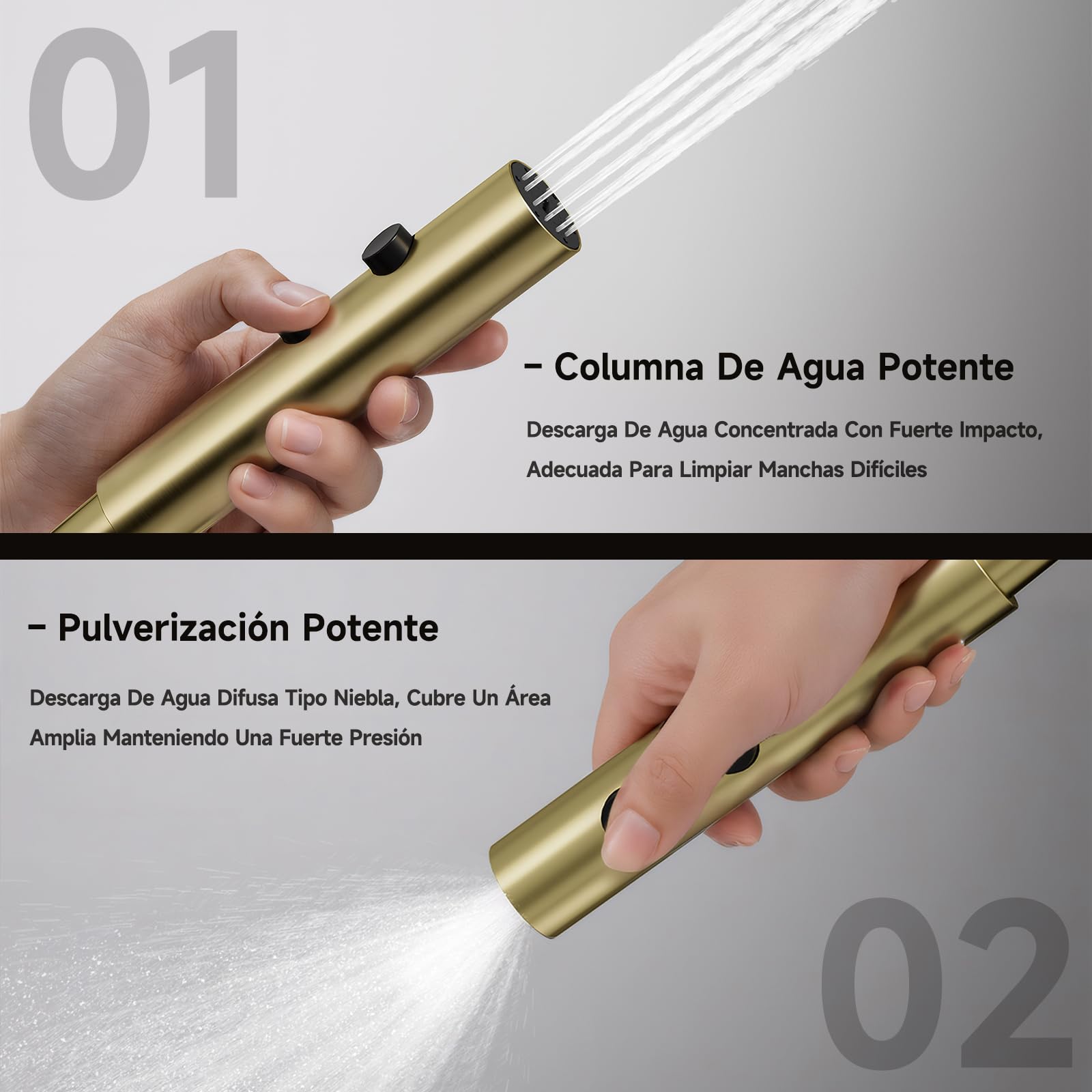 Columna Ducha, Columna de Ducha Termostática 4 en 1 Oro Cepillado | Cabezal de ducha de lluvia grande de 320 × 220 mm, columna ducha con grifo, accesorios de ducha completos, ajustable 360°