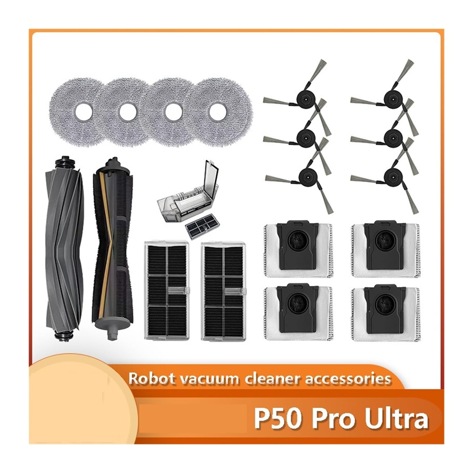 Kits de paños de fregona for robot, compatibles con MOVA,P50 Ultra P50 Pro Ultra Robot aspirador, filtro de cepillo lateral principal, accesorios de repuesto for bolsa de polvo(Combination Pack 3)