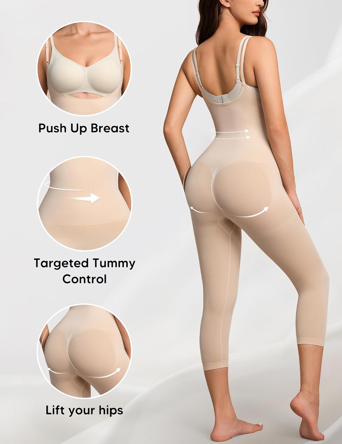 Women Open Bust Bodysuit Seamless Tummy Control Full Body Shaper Shapewear Capri Butt Lifter Thigh Slimmer - Image 2